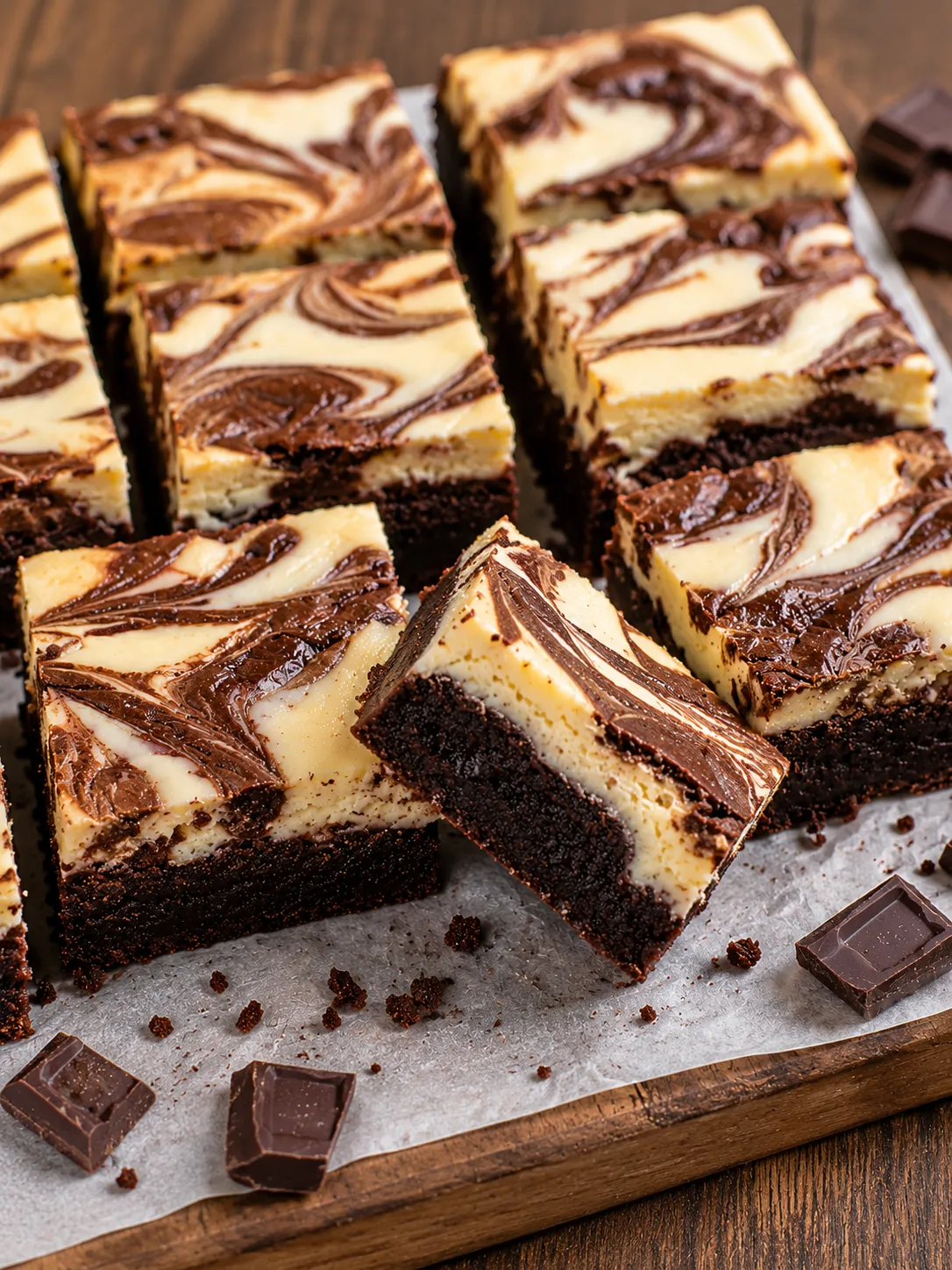 Cheesecake Brownies mit cremiger Frischkäse-Schicht, Marmormuster und fudgy Schokoladenbasis
