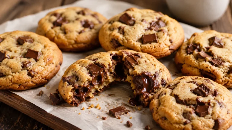 Chocolate Chip Cookies mit weicher Mitte und geschmolzener Schokolade