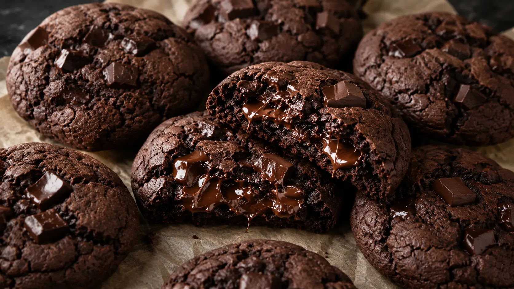 Double Chocolate Cookies mit geschmolzener Schokolade und weicher Mitte