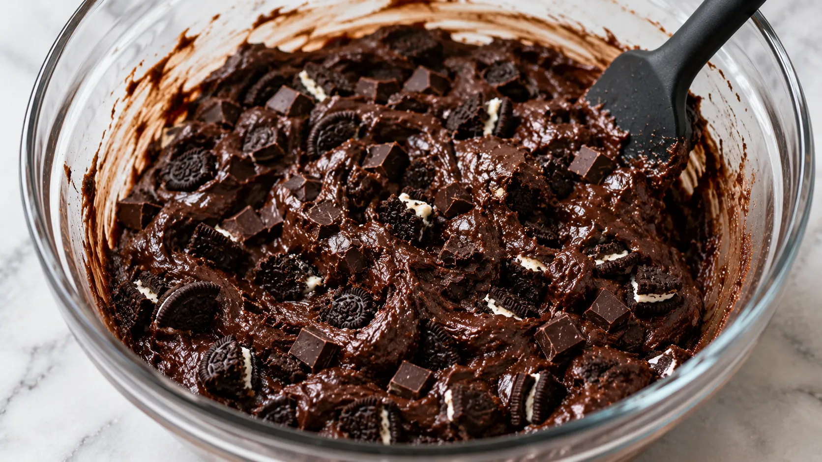 Brownieteig mit Oreo Stücken und Schokostückchen